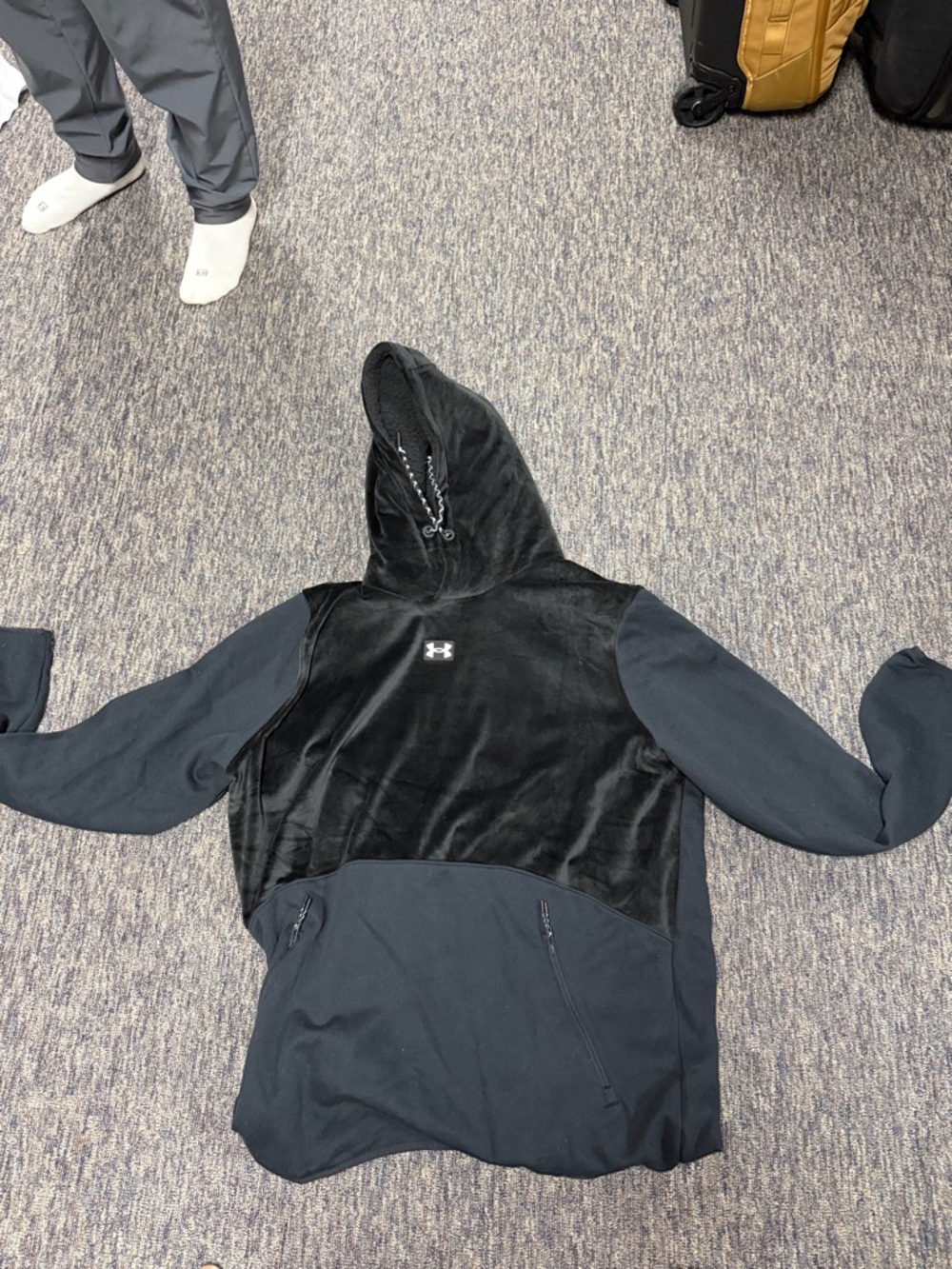 Under Armour Black and Dark Charcoal Velvet Pullover Hoodie